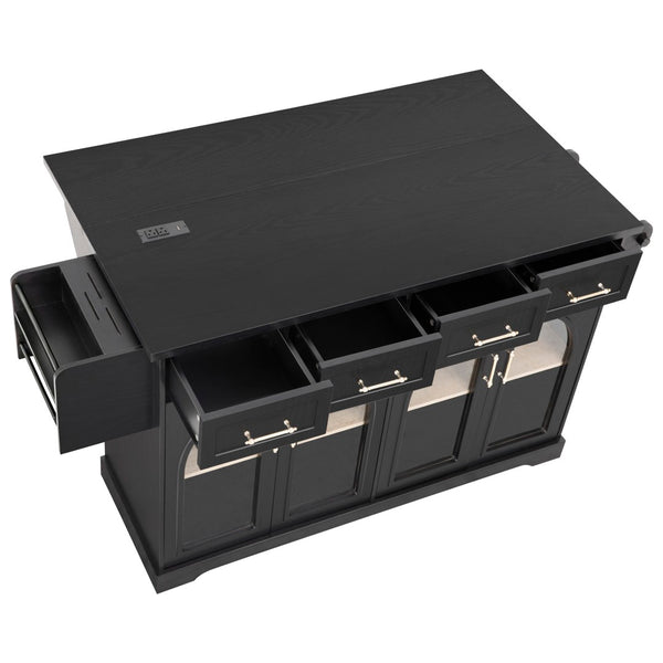 English Elm K&k Rolling Kitchen Island with Arched Glass Doors Drop Leaf and Built in Power Station Black N707S000030B