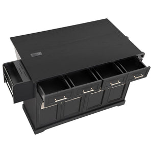 English Elm K&k Rolling Kitchen Island with Arched Glass Doors Drop Leaf and Built in Power Station Black N707S000030B