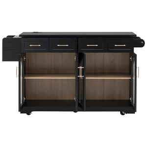 English Elm K&k Rolling Kitchen Island with Arched Glass Doors Drop Leaf and Built in Power Station Black N707S000030B