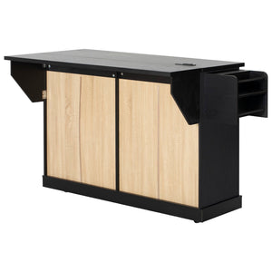 English Elm K&k Rolling Kitchen Island with Arched Glass Doors Drop Leaf and Built in Power Station Black N707S000030B
