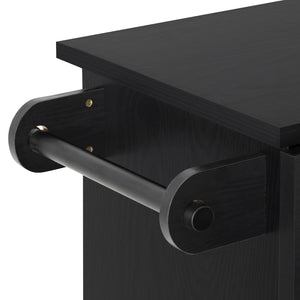 English Elm K&k Rolling Kitchen Island with Arched Glass Doors Drop Leaf and Built in Power Station Black N707S000030B