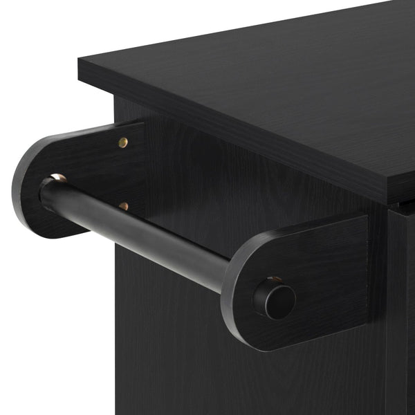 English Elm K&k Rolling Kitchen Island with Arched Glass Doors Drop Leaf and Built in Power Station Black N707S000030B