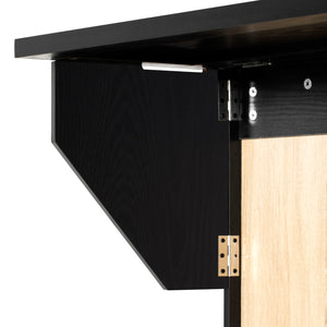 English Elm K&k Rolling Kitchen Island with Arched Glass Doors Drop Leaf and Built in Power Station Black N707S000030B