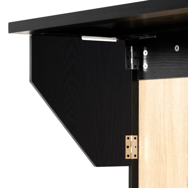 English Elm K&k Rolling Kitchen Island with Arched Glass Doors Drop Leaf and Built in Power Station Black N707S000030B