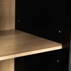 English Elm K&k Rolling Kitchen Island with Arched Glass Doors Drop Leaf and Built in Power Station Black N707S000030B