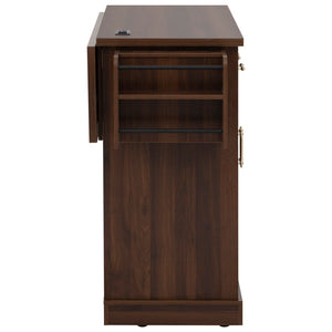 English Elm K&k Rolling Kitchen Island with Arched Glass Doors Drop Leaf and Built in Power Station Walnut Brown N707S000030Z