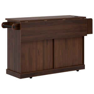 English Elm K&k Rolling Kitchen Island with Arched Glass Doors Drop Leaf and Built in Power Station Walnut Brown N707S000030Z