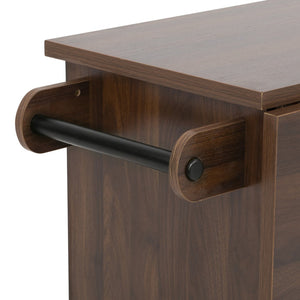 English Elm K&k Rolling Kitchen Island with Arched Glass Doors Drop Leaf and Built in Power Station Walnut Brown N707S000030Z