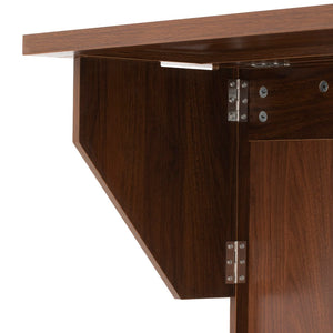 English Elm K&k Rolling Kitchen Island with Arched Glass Doors Drop Leaf and Built in Power Station Walnut Brown N707S000030Z