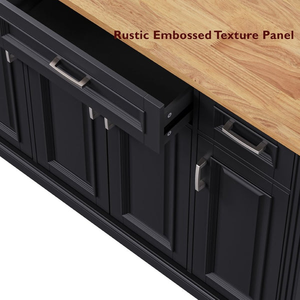 English Elm K&k Farmhouse Rolling Kitchen Island Rubberwood Drop Leaf Soft Close Storage Cart Black N707S000395B