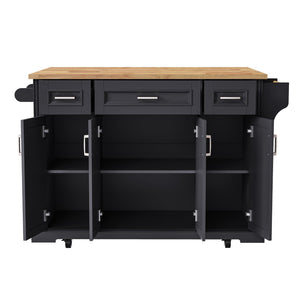 English Elm K&k Farmhouse Rolling Kitchen Island Rubberwood Drop Leaf Soft Close Storage Cart Black N707S000395B