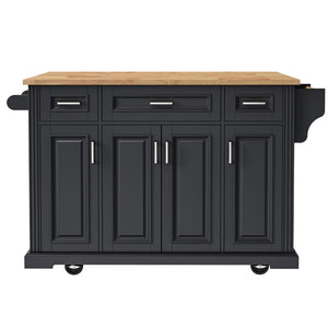 English Elm K&k Farmhouse Rolling Kitchen Island Rubberwood Drop Leaf Soft Close Storage Cart Black N707S000395B
