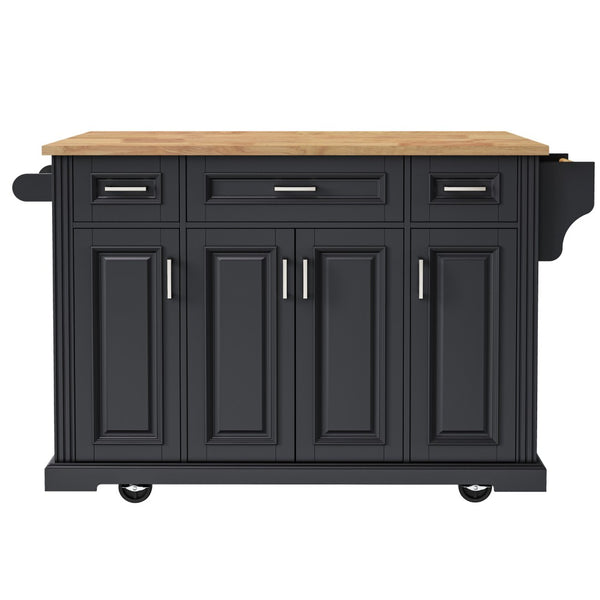 English Elm K&k Farmhouse Rolling Kitchen Island Rubberwood Drop Leaf Soft Close Storage Cart Black N707S000395B