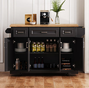 English Elm K&k Farmhouse Rolling Kitchen Island Rubberwood Drop Leaf Soft Close Storage Cart Black N707S000395B