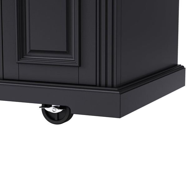 English Elm K&k Farmhouse Rolling Kitchen Island Rubberwood Drop Leaf Soft Close Storage Cart Black N707S000395B