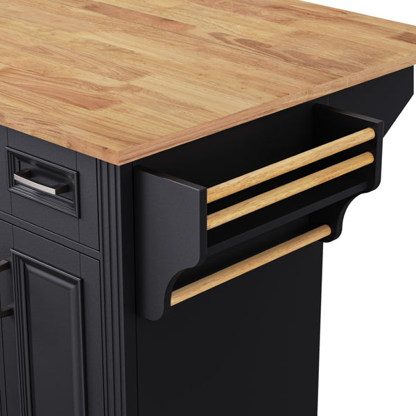 English Elm K&k Farmhouse Rolling Kitchen Island Rubberwood Drop Leaf Soft Close Storage Cart Black N707S000395B