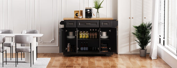 English Elm K&k Farmhouse Rolling Kitchen Island Rubberwood Drop Leaf Soft Close Storage Cart Black N707S000395B