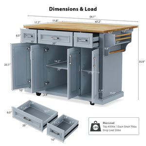 English Elm K&k Farmhouse Rolling Kitchen Island Rubberwood Drop Leaf Soft Close Storage Cart Grey Blue N707S000395G