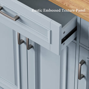 English Elm K&k Farmhouse Rolling Kitchen Island Rubberwood Drop Leaf Soft Close Storage Cart Grey Blue N707S000395G