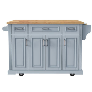 English Elm K&k Farmhouse Rolling Kitchen Island Rubberwood Drop Leaf Soft Close Storage Cart Grey Blue N707S000395G