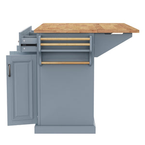 English Elm K&k Farmhouse Rolling Kitchen Island Rubberwood Drop Leaf Soft Close Storage Cart Grey Blue N707S000395G
