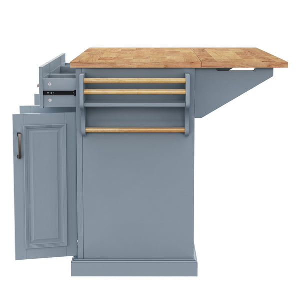English Elm K&k Farmhouse Rolling Kitchen Island Rubberwood Drop Leaf Soft Close Storage Cart Grey Blue N707S000395G