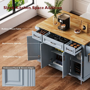 English Elm K&k Farmhouse Rolling Kitchen Island Rubberwood Drop Leaf Soft Close Storage Cart Grey Blue N707S000395G