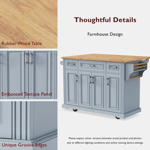English Elm K&k Farmhouse Rolling Kitchen Island Rubberwood Drop Leaf Soft Close Storage Cart Grey Blue N707S000395G