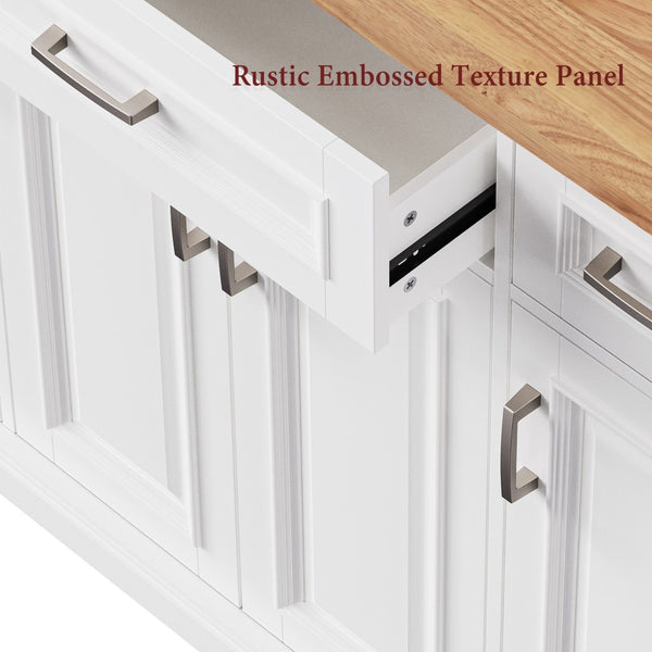 English Elm K&k Farmhouse Rolling Kitchen Island Rubberwood Drop Leaf Soft Close Storage Cart White N707S000395W