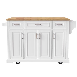 English Elm K&k Farmhouse Rolling Kitchen Island Rubberwood Drop Leaf Soft Close Storage Cart White N707S000395W