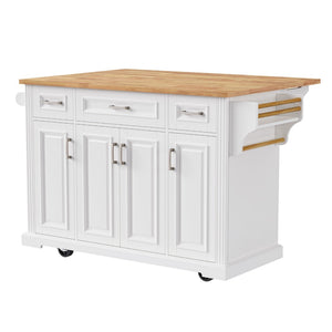 English Elm K&k Farmhouse Rolling Kitchen Island Rubberwood Drop Leaf Soft Close Storage Cart White N707S000395W