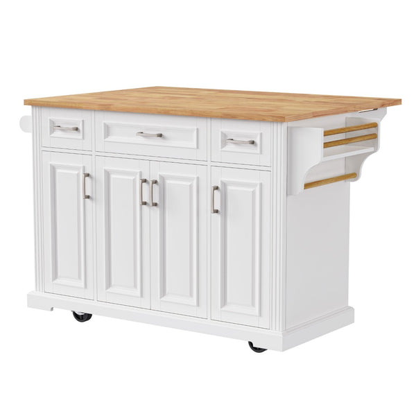 English Elm K&k Farmhouse Rolling Kitchen Island Rubberwood Drop Leaf Soft Close Storage Cart White N707S000395W