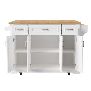 English Elm K&k Farmhouse Rolling Kitchen Island Rubberwood Drop Leaf Soft Close Storage Cart White N707S000395W