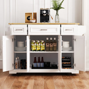 English Elm K&k Farmhouse Rolling Kitchen Island Rubberwood Drop Leaf Soft Close Storage Cart White N707S000395W