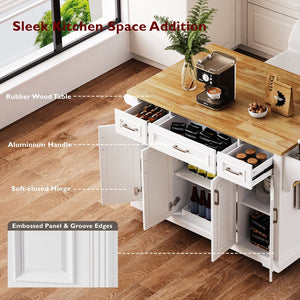 English Elm K&k Farmhouse Rolling Kitchen Island Rubberwood Drop Leaf Soft Close Storage Cart White N707S000395W