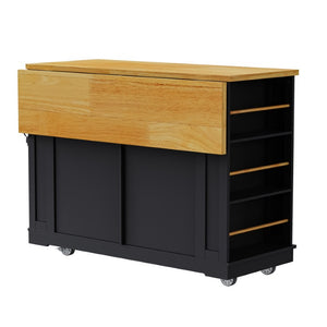 English Elm 48Inch Kitchen Island Set with Bar Stools Power Outlet Barn Door Storage on Wheels N707S004015B