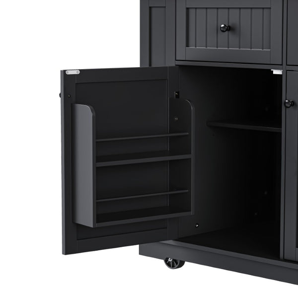 English Elm 48Inch Kitchen Island Set with Bar Stools Power Outlet Barn Door Storage on Wheels N707S004015B