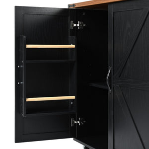 English Elm K&k Farmhouse Rolling Kitchen Island with Drop Leaf Barn Doors and Built-in Power Outlet Black N707S170349B