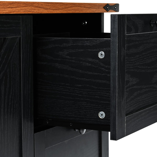 English Elm K&k Farmhouse Rolling Kitchen Island with Drop Leaf Barn Doors and Built-in Power Outlet Black N707S170349B