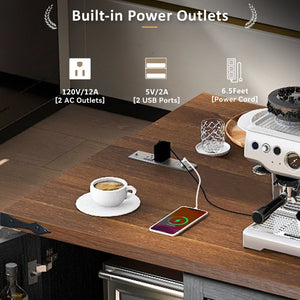 English Elm K&k Farmhouse Rolling Kitchen Island with Drop Leaf Barn Doors and Built-in Power Outlet Black N707S170349B