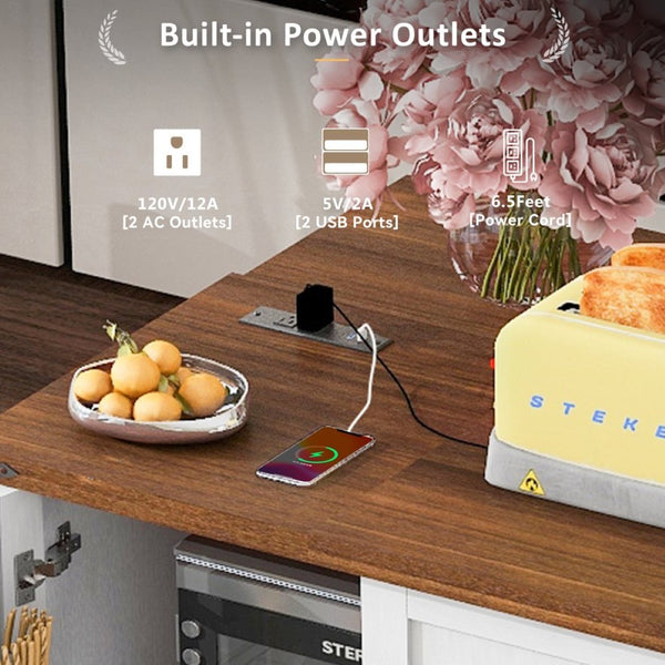 English Elm K&k Farmhouse Rolling Kitchen Island with Drop Leaf Barn Doors and Built-in Power Outlet White N707S170349W