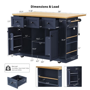 English Elm K&k 53 Inch Rolling Kitchen Island with Power Outlet Drop Leaf and Barn Door Storage N707S185531N