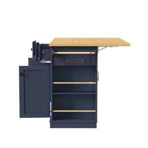 English Elm K&k 53 Inch Rolling Kitchen Island with Power Outlet Drop Leaf and Barn Door Storage N707S185531N