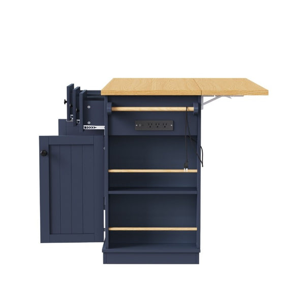 English Elm K&k 53 Inch Rolling Kitchen Island with Power Outlet Drop Leaf and Barn Door Storage N707S185531N