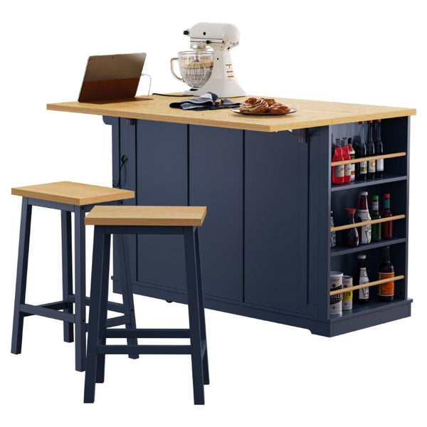 English Elm K&k 53 Inch Rolling Kitchen Island with Power Outlet Drop Leaf and Barn Door Storage N707S185531N