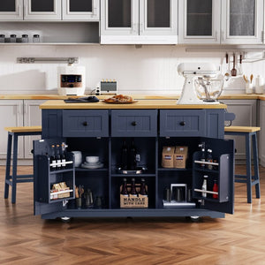 English Elm K&k 53 Inch Rolling Kitchen Island with Power Outlet Drop Leaf and Barn Door Storage N707S185531N