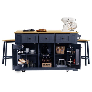 English Elm K&k 53 Inch Rolling Kitchen Island with Power Outlet Drop Leaf and Barn Door Storage N707S185531N