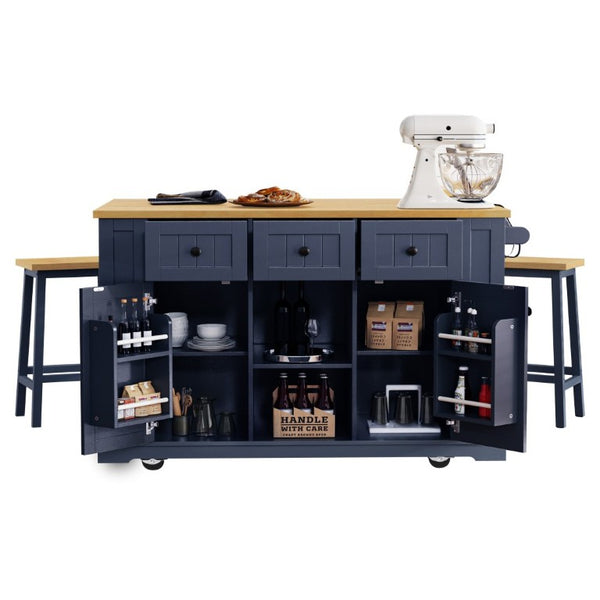 English Elm K&k 53 Inch Rolling Kitchen Island with Power Outlet Drop Leaf and Barn Door Storage N707S185531N