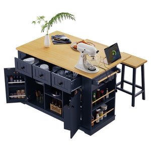 English Elm K&k 53 Inch Rolling Kitchen Island with Power Outlet Drop Leaf and Barn Door Storage N707S185531N