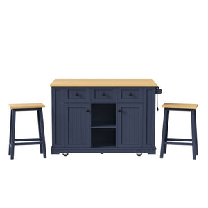 English Elm K&k 53 Inch Rolling Kitchen Island with Power Outlet Drop Leaf and Barn Door Storage N707S185531N